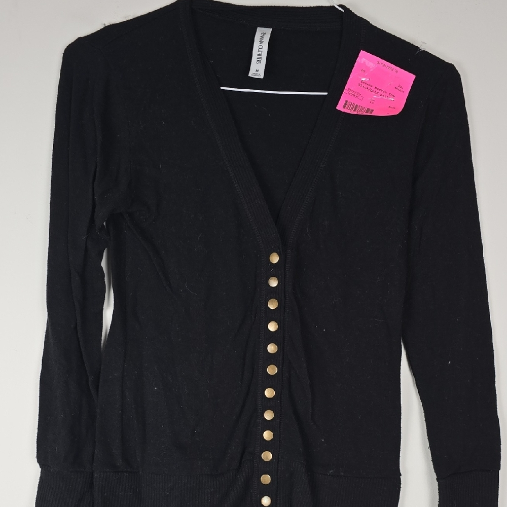 Zenana Outfitters Black Cardigan with Gold Buttons